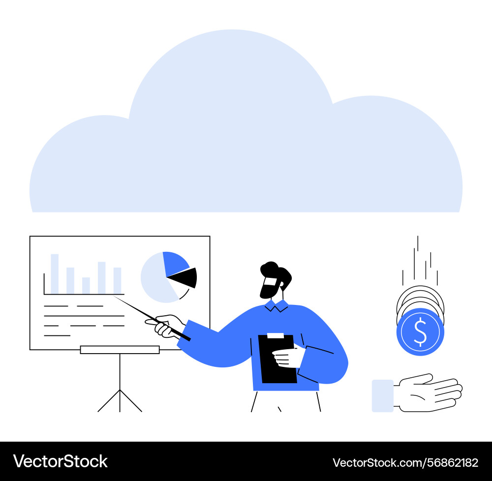 Presenter explaining data insights with cloud Presenter explaining data insights with cloud vector image