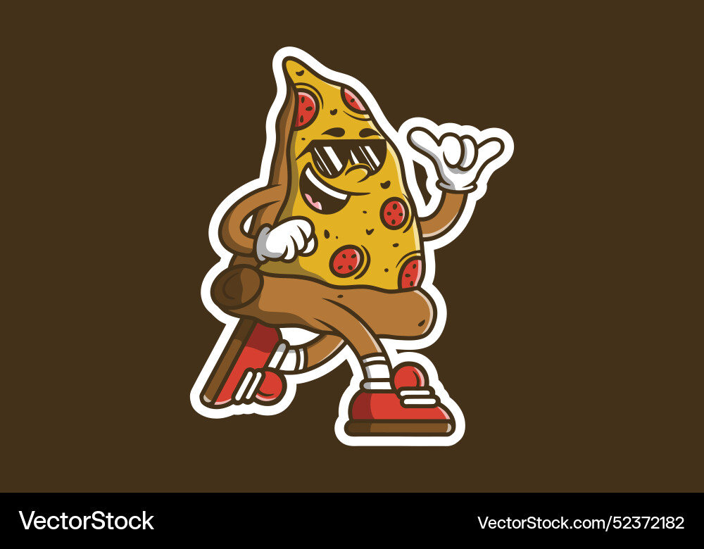 Retro pizza mascot character in running pose Retro pizza mascot character in running pose Vector Image