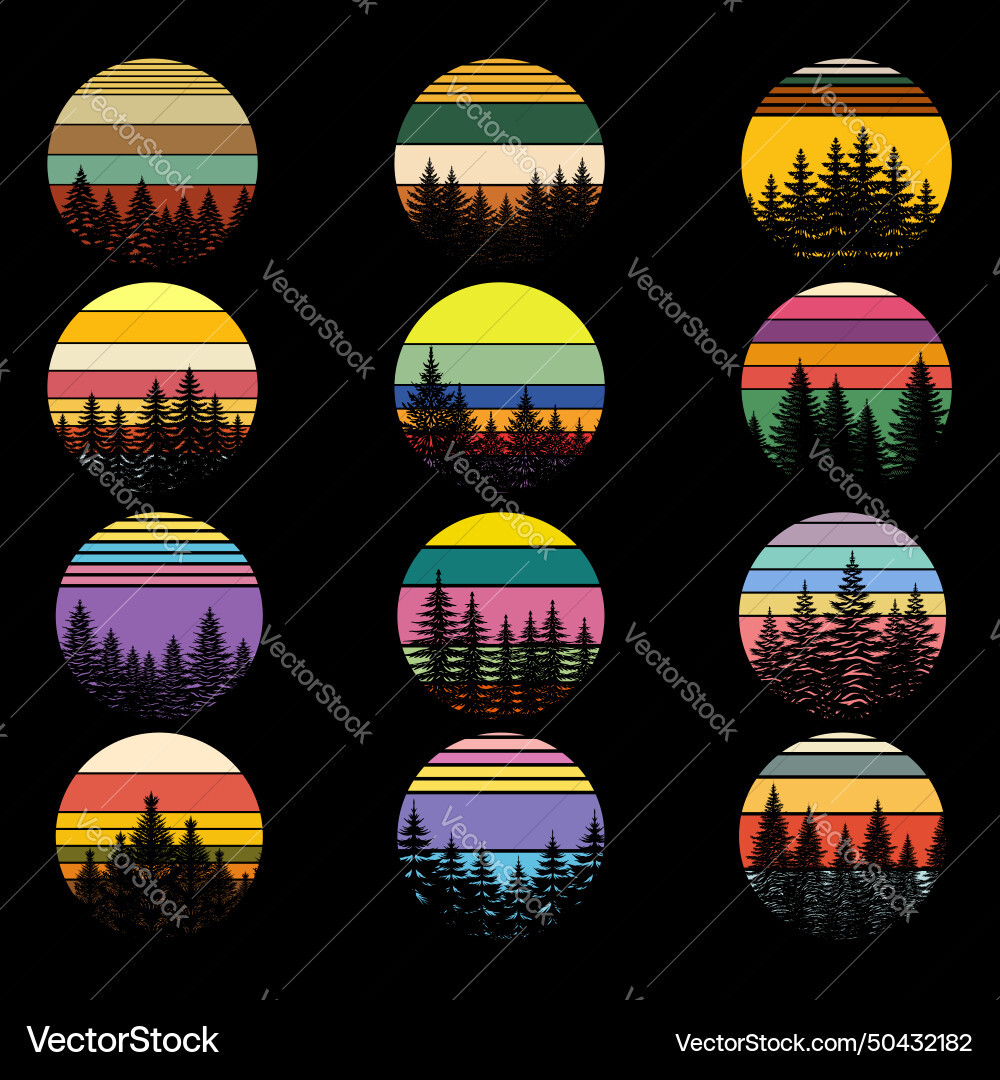 Vintage retro pine tree silhouette set collection Vector Image