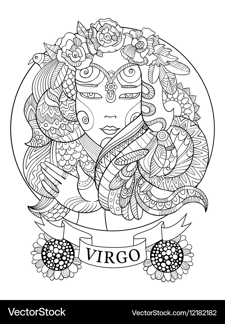 Zodiac Virgo Mandala Coloring Page Vector Image