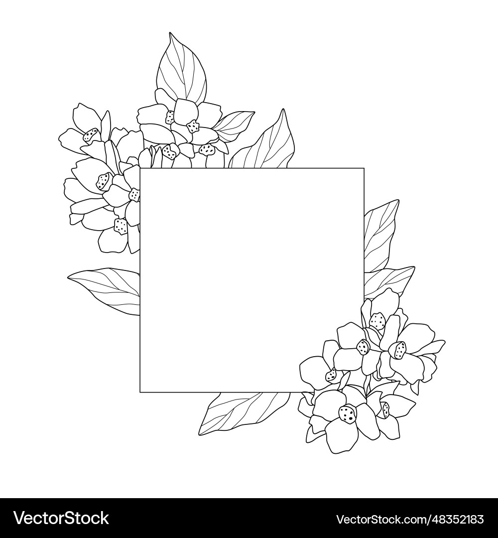 Border of simple twigs with flowers square frame Vector Image