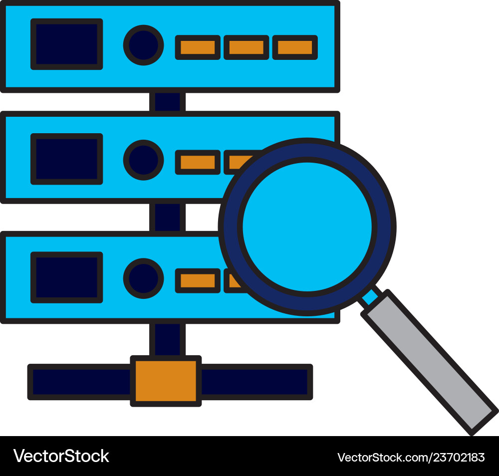 Database server magnifying glass searching Database server magnifying glass searching vector image