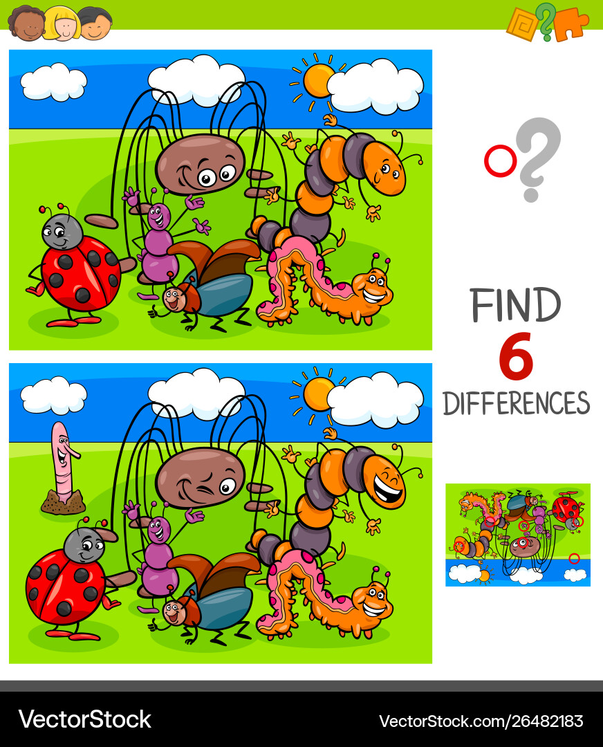 Finding differences game with insects vector image