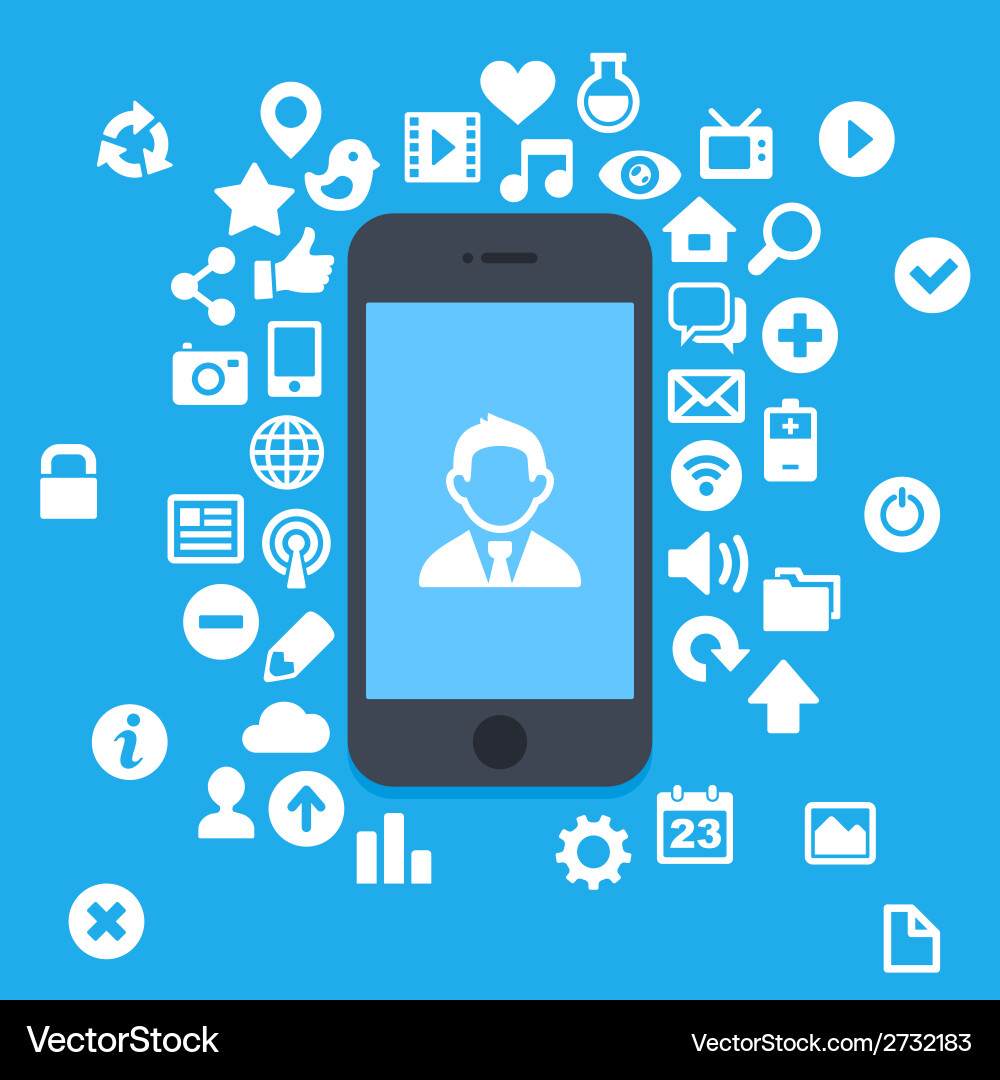Flat style smartphone with applications and ui vector image