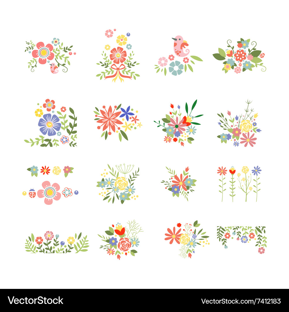 Flowers icon set in trendy flat style Vector Image
