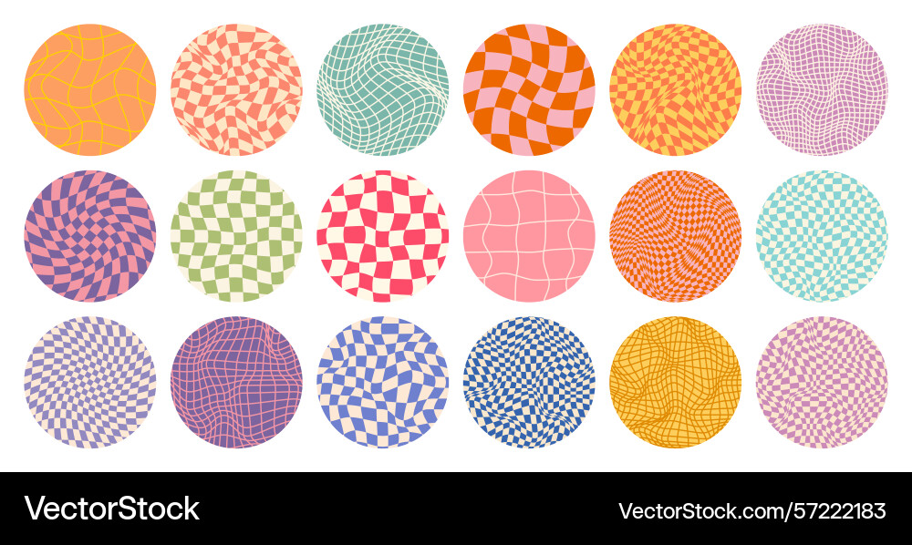 Groovy checkered pattern round colorful tiled Groovy checkered pattern round colorful tiled vector image