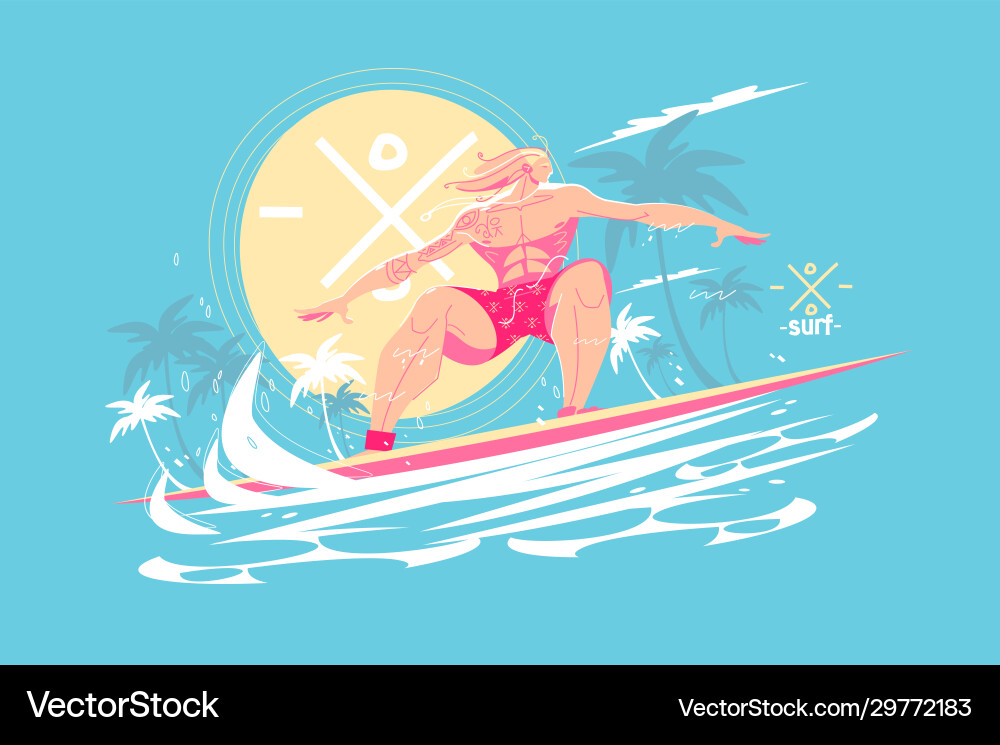 Guy standing on surfboard Guy standing on surfboard vector image