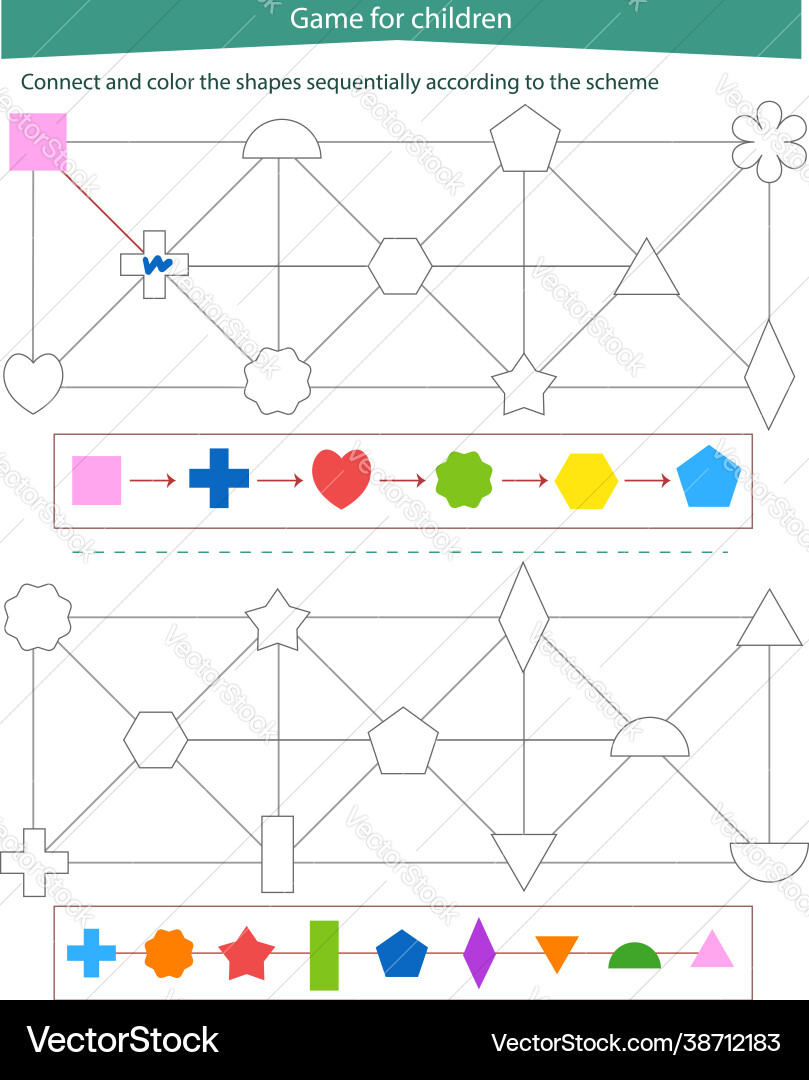 Logic game for children connect and color Vector Image