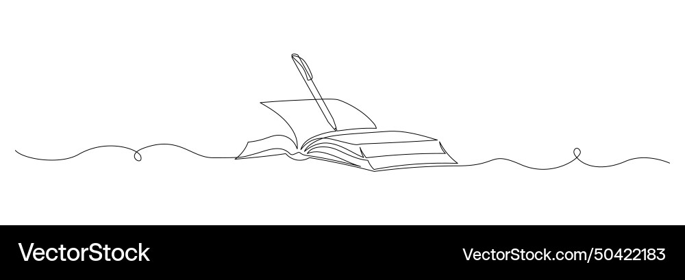 One continuous line drawing of opened book vector image