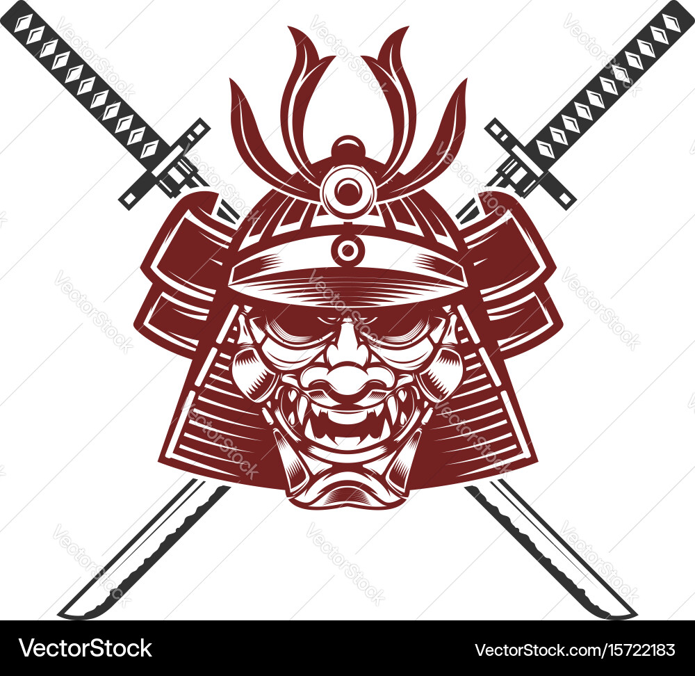 Samurai Mask with Crossed Swords Vector Image