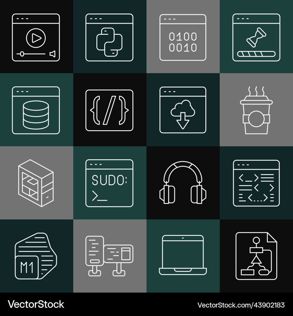 Set line flowchart software coffee cup to go Set line flowchart software coffee cup to go vector image