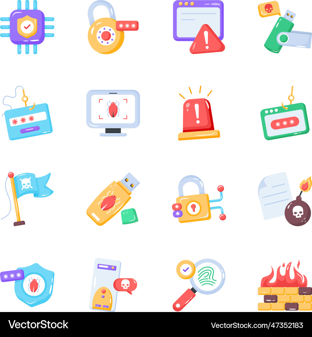 Set of data encryption flat icons Vector Image