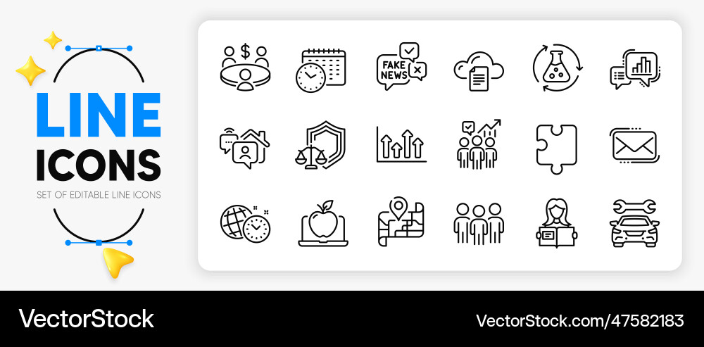 Time management graph chart and car line icons Time management graph chart and car line icons vector image