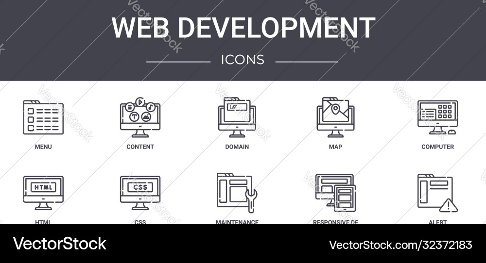 Web development concept line icons set contains vector image