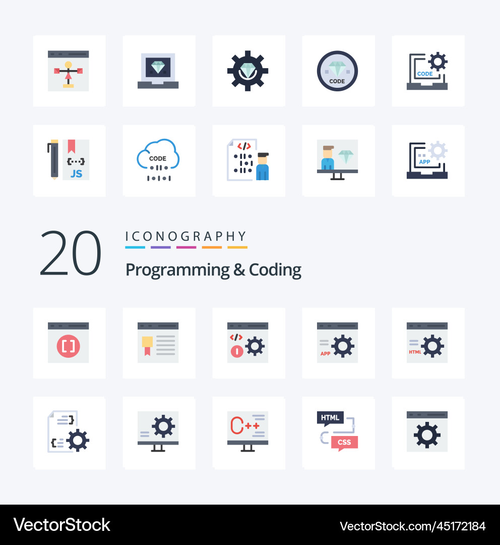 20 programming and coding flat color icon pack vector image