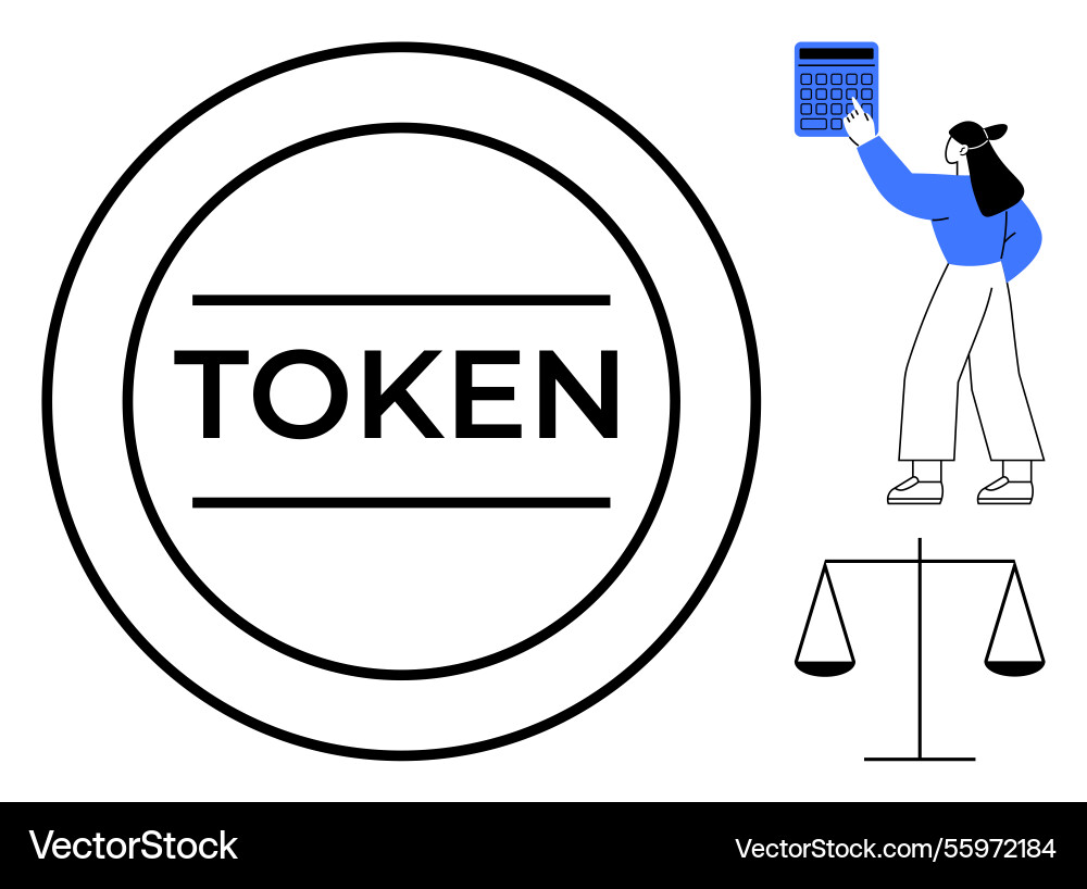 Digital token concept with calculator scales Digital token concept with calculator scales vector image