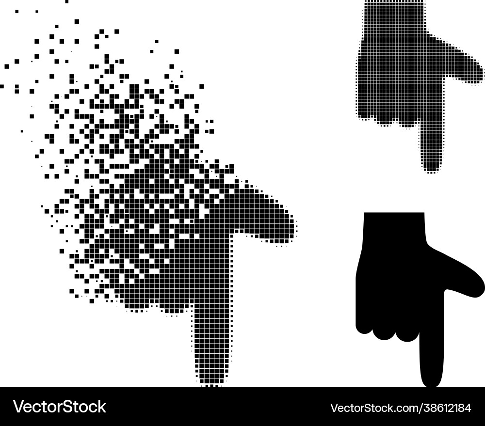 Fragmented and halftone pixel hand pointer down Vector Image