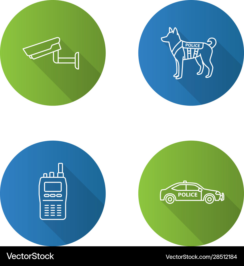 Police flat linear long shadow icons set Police flat linear long shadow icons set vector image