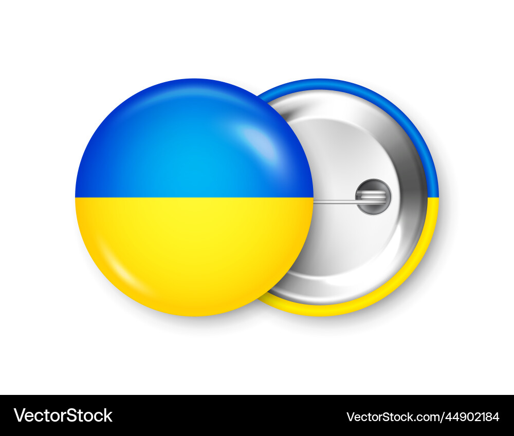 Realistic button badge with printed ukrainian flag Realistic button badge with printed ukrainian flag vector image