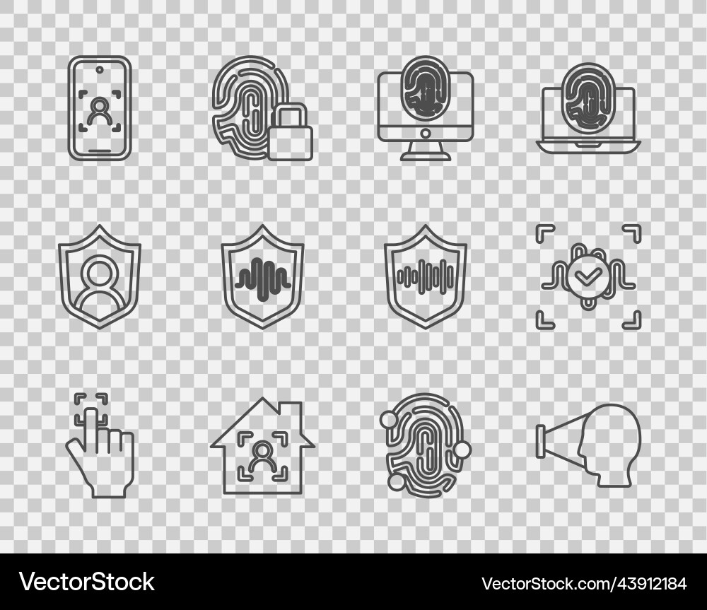 Set line fingerprint face recognition monitor vector image