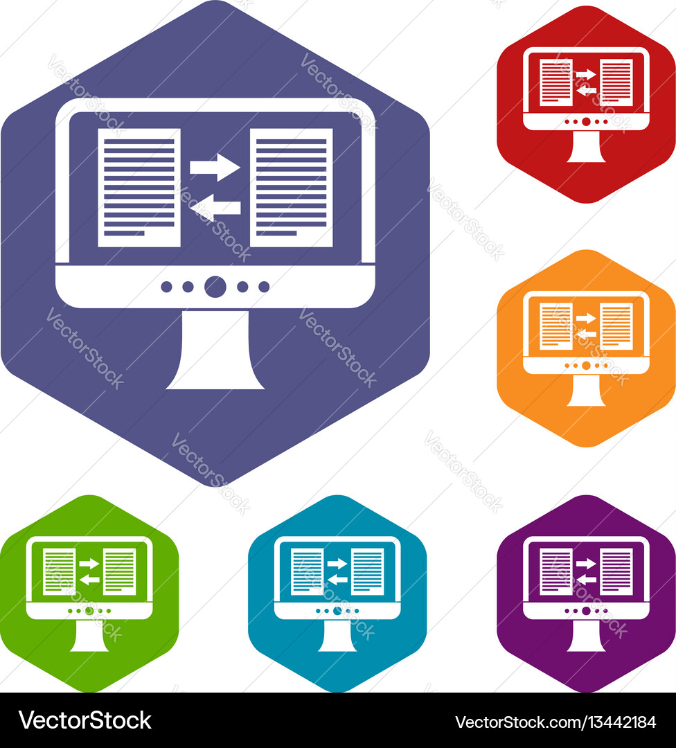 Translator app on the screen of computer icons set Translator app on the screen of computer icons set vector image