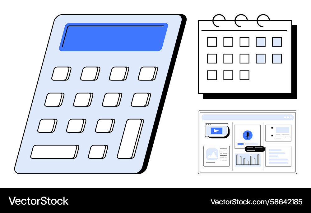 Calculator calendar and data dashboard Vector Image