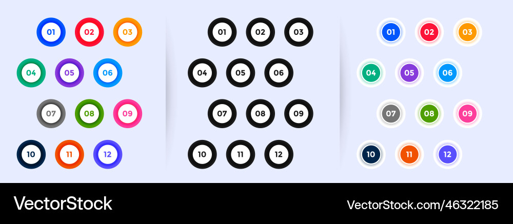 Circular bullet points numbers from one to twelve vector image