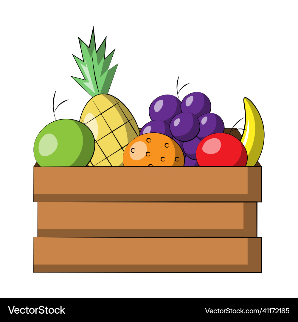 Crate box with fruit draw in color Crate box with fruit draw in color Vector Image