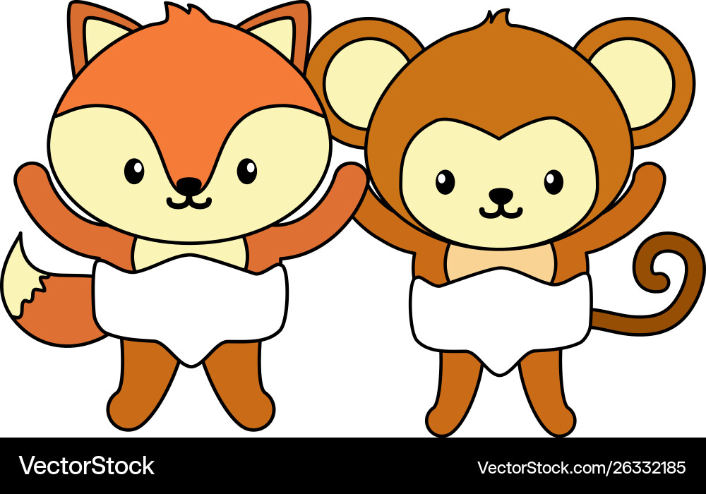 Cute little monkey and fox characters Cute little monkey and fox characters vector image