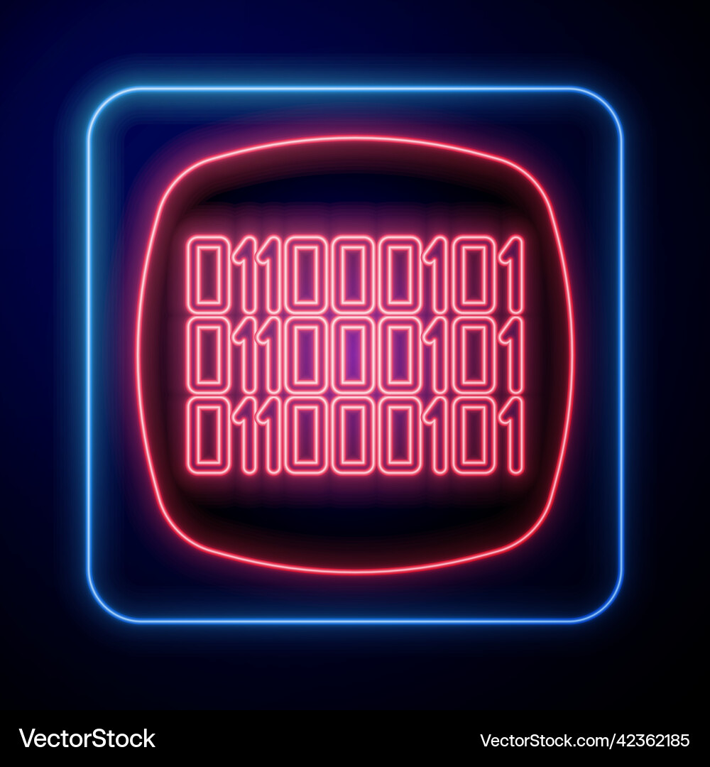 Glowing neon binary code icon isolated on black Glowing neon binary code icon isolated on black vector image
