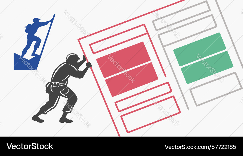 Man climbing stairs with user interface boxes Vector Image
