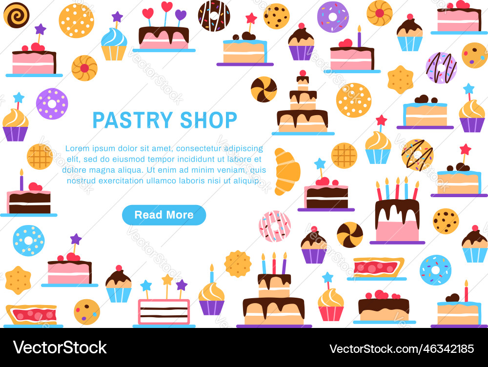 Pastry shop background with text space and button Pastry shop background with text space and button vector image