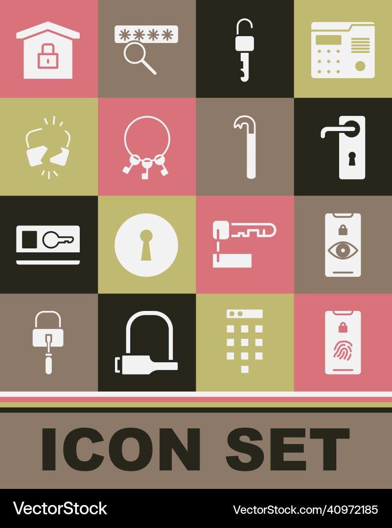 Set mobile with fingerprint scan eye door handle vector image