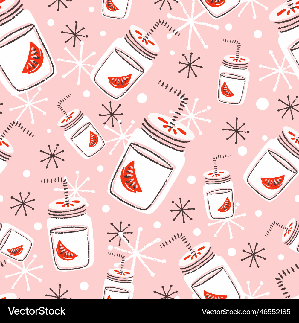 Soda with lime slice in mason jar seamless pattern Soda with lime slice in mason jar seamless pattern vector image