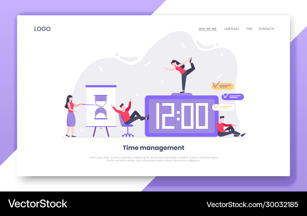 Tiny people characters working together with clock Tiny people characters working together with clock vector image