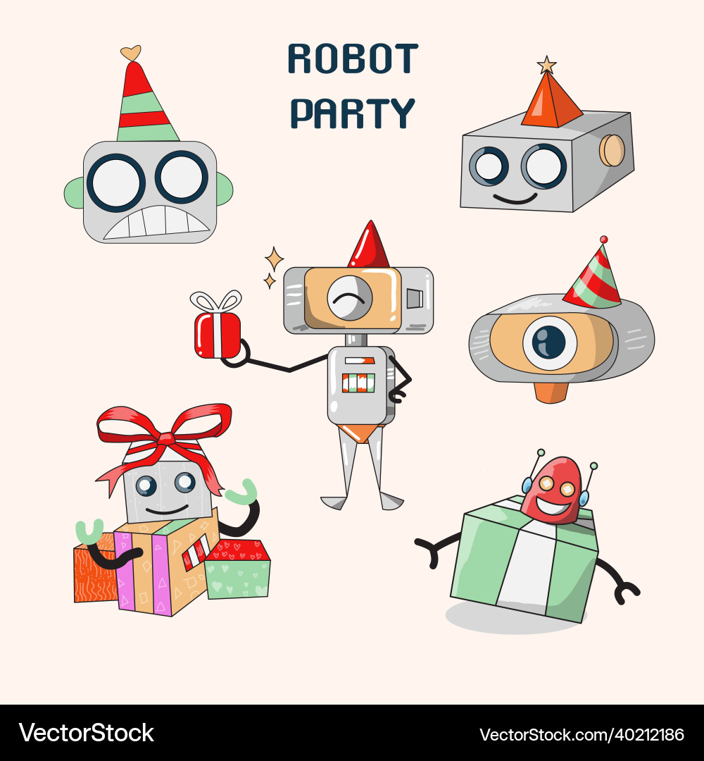 Big bundle of isolated elements for robot party Big bundle of isolated elements for robot party Vector Image