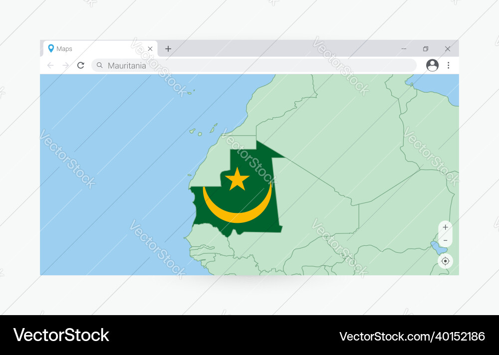 Browser window with map of mauritania searching vector image