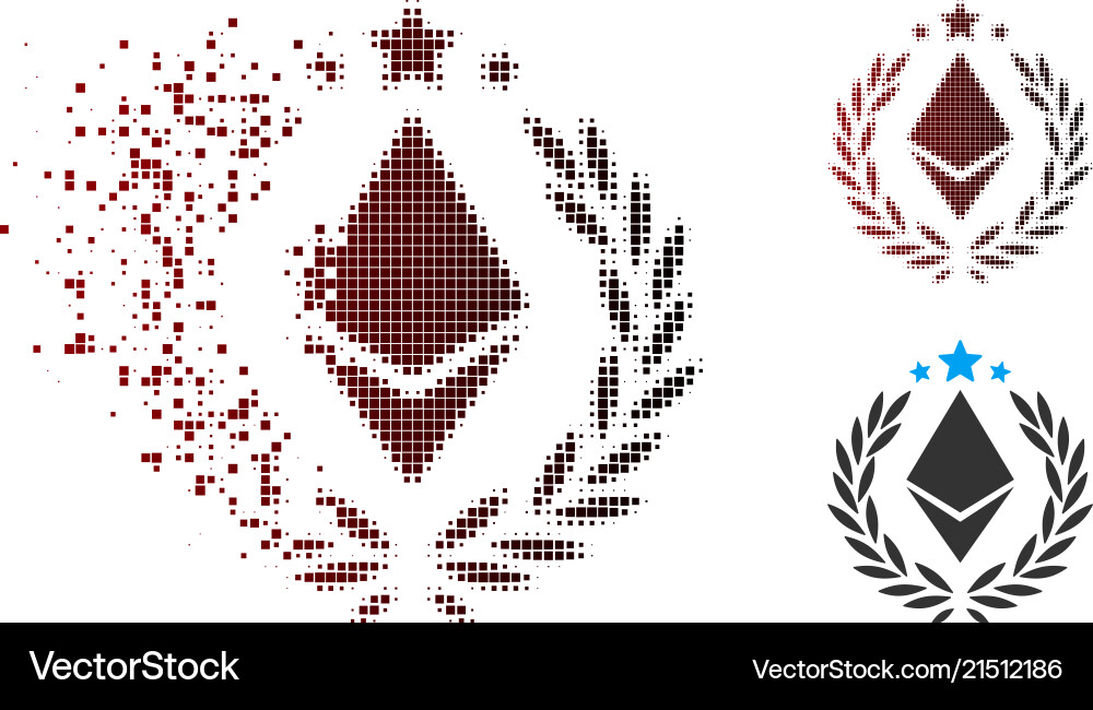Disintegrating pixel halftone ethereum laurel Disintegrating pixel halftone ethereum laurel vector image