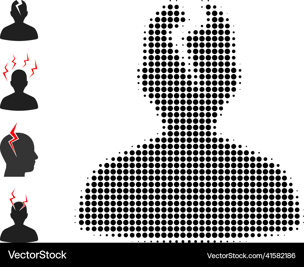Dot halftone head crash icon and additional icons Dot halftone head crash icon and additional icons vector image
