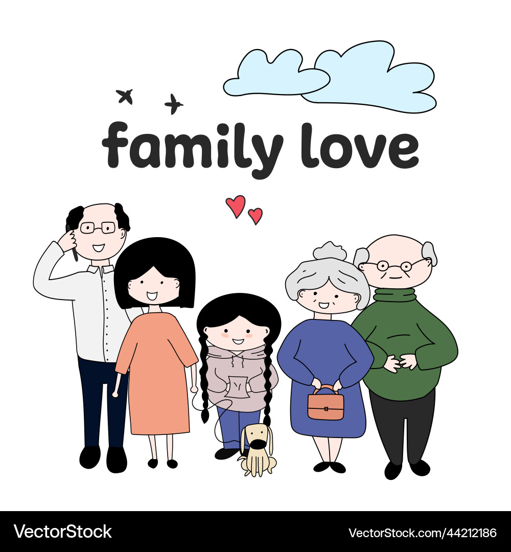 Family dad mom grandma granddaughter daughter dog Family dad mom grandma granddaughter daughter dog vector image