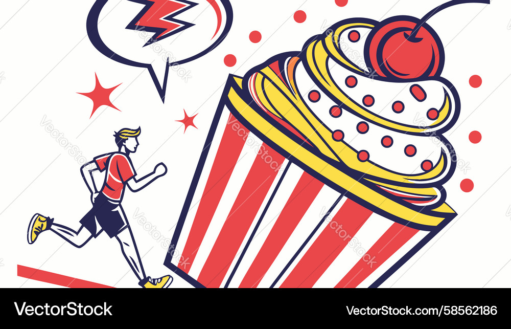 Man Chasing Exploding Sweet Treat Vector Image