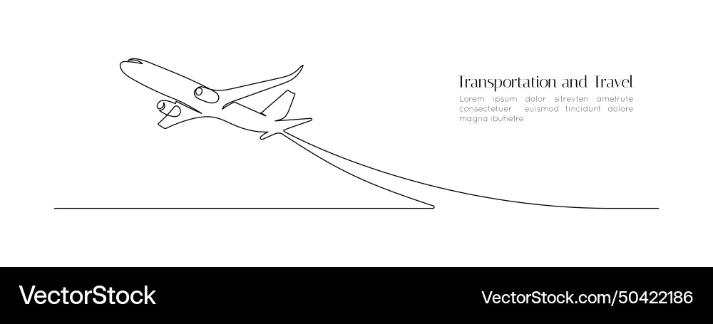 One continuous line drawing of airplane path vector image