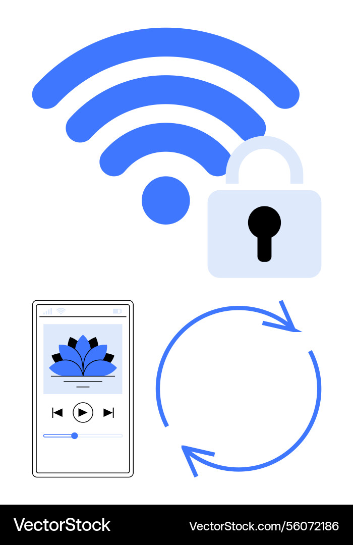Secure wireless connection with media playback Secure wireless connection with media playback vector image