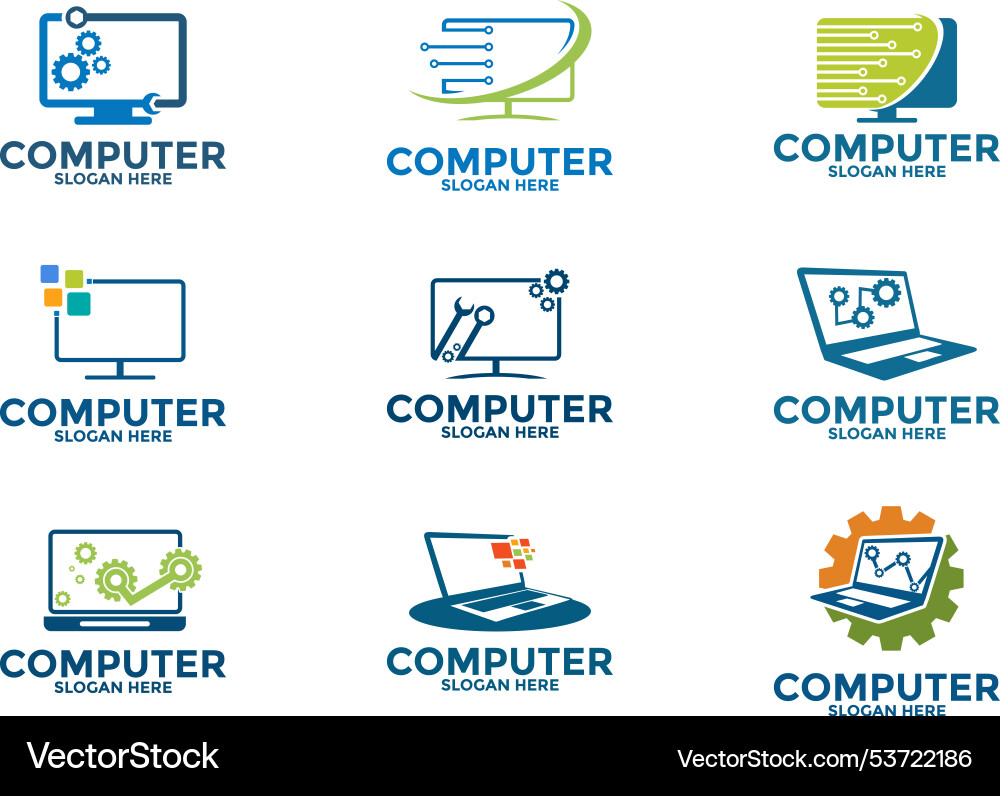 Set of computer logo design service Set of computer logo design service vector image