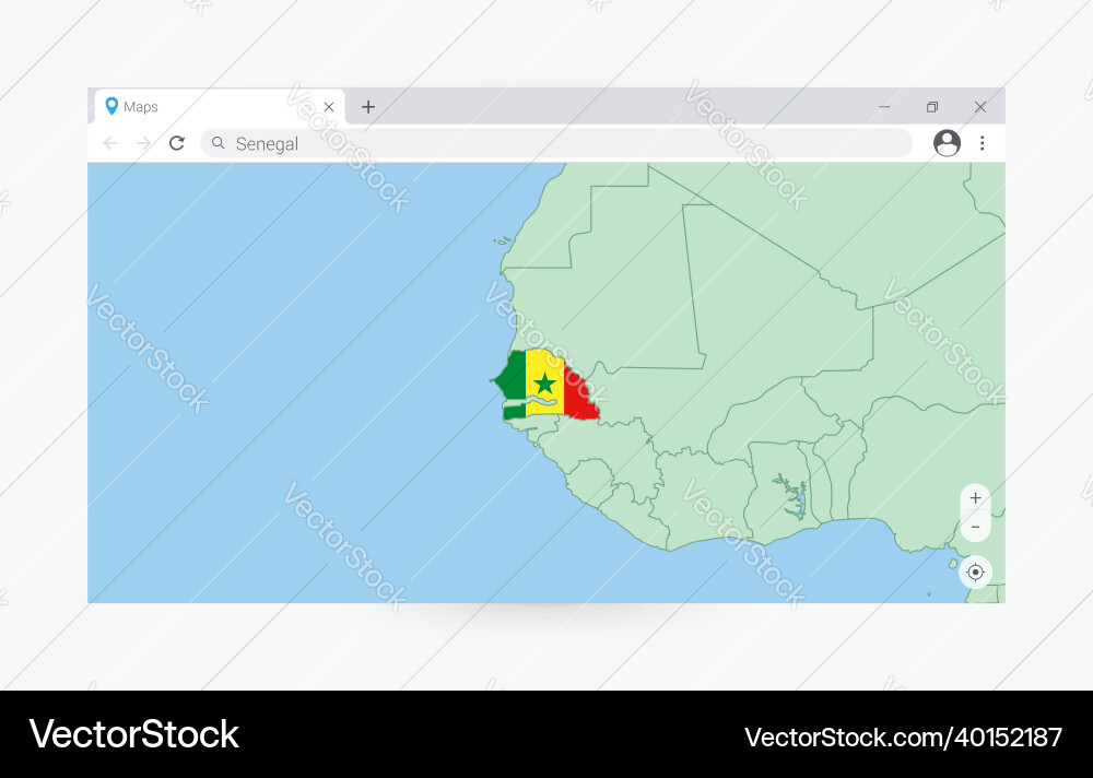 Browser window with map of senegal searching Vector Image