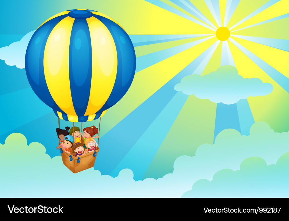 Children in a Hot Air Balloon Vector Image