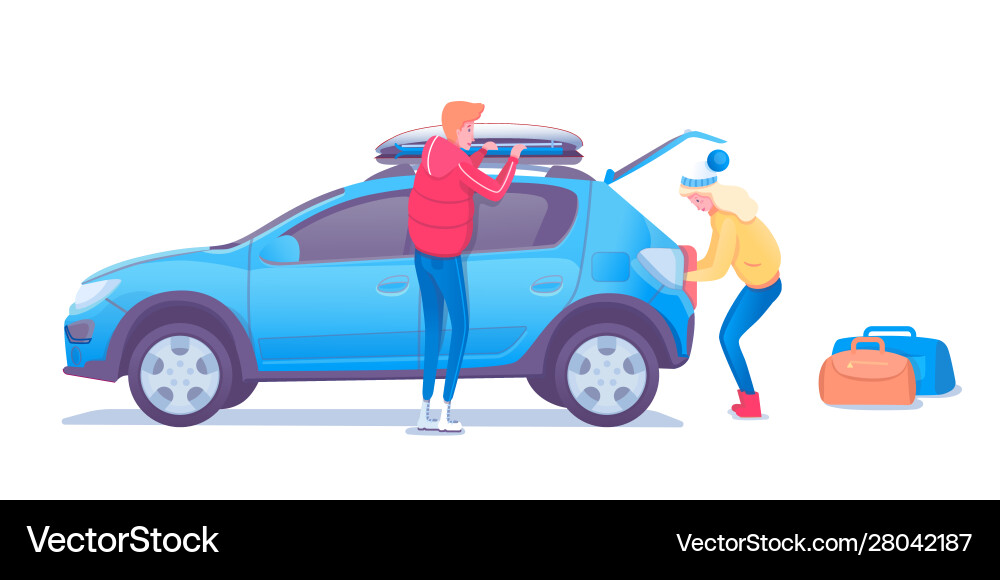 Family on winter trip flat Family on winter trip flat vector image