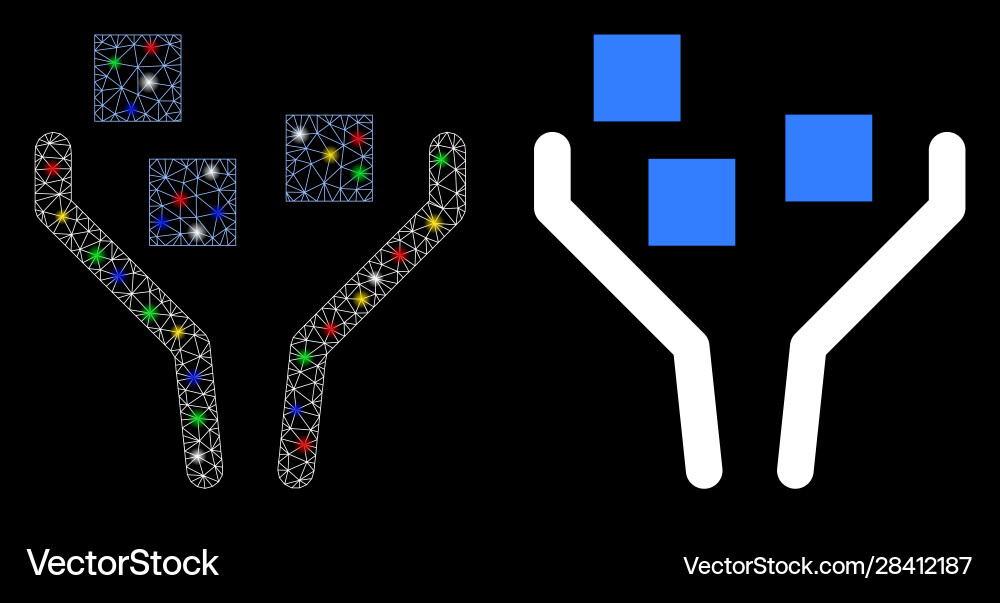 Glowing mesh 2d data filtering icon with flash Glowing mesh 2d data filtering icon with flash vector image