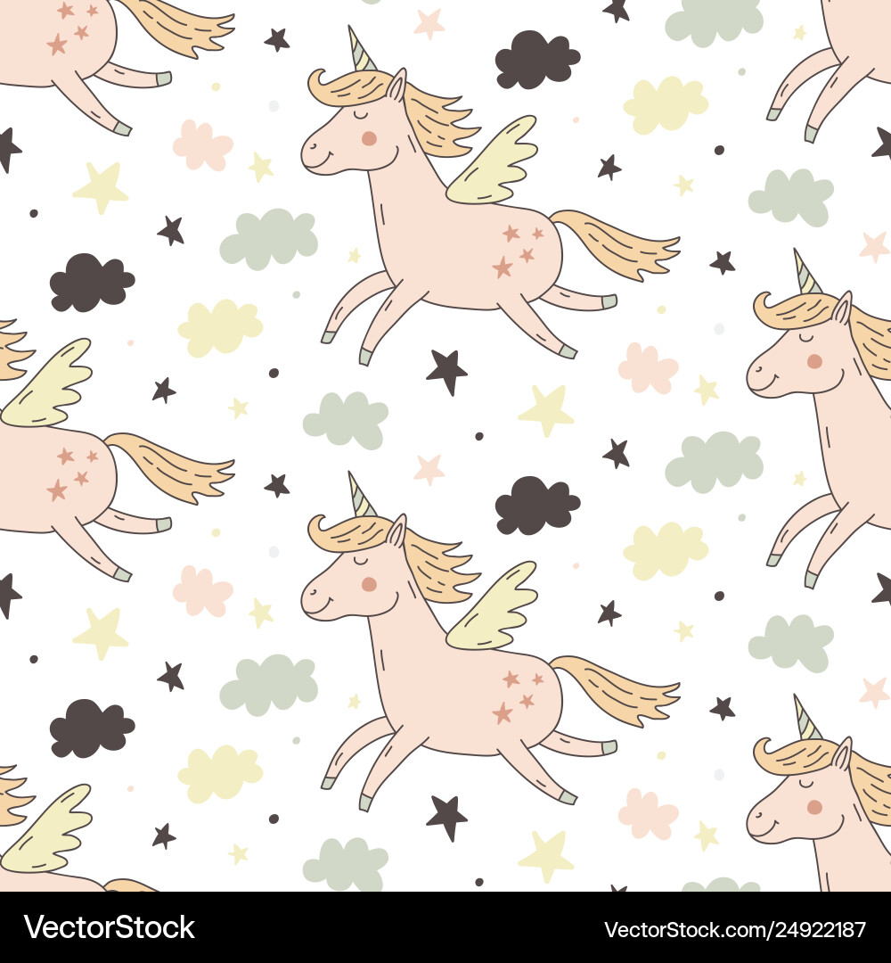 Hand drawn unicorn seamless repeating pattern vector image
