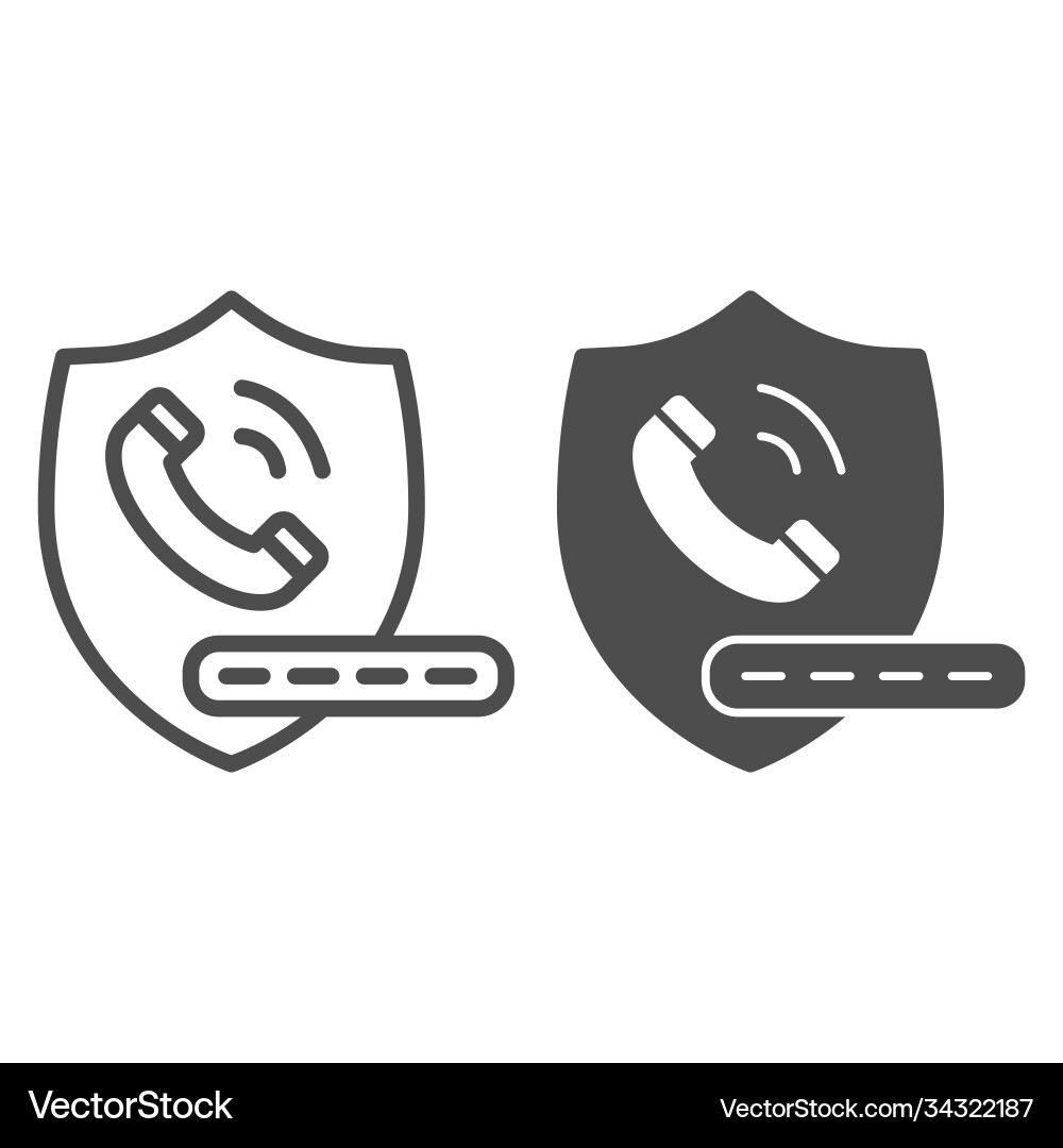 Handset on shield and pin code line solid icon Vector Image